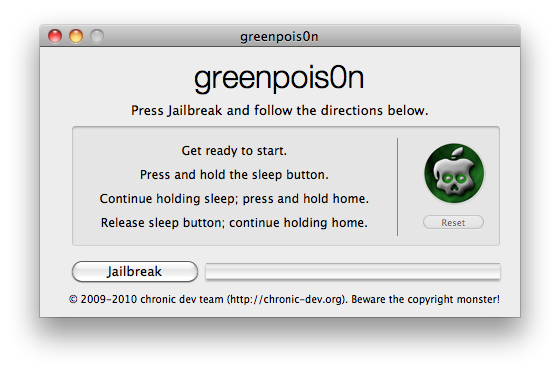 greenpois0n rc5 s3 Пошаговая инструкция: отвязанный джейлбрейк iOS 4.2.1 на iPhone, iPod или iPad с помощью Greenpois0n для Mac OS