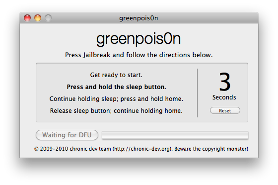 greenpois0n rc5 s4 Пошаговая инструкция: отвязанный джейлбрейк iOS 4.2.1 на iPhone, iPod или iPad с помощью Greenpois0n для Mac OS