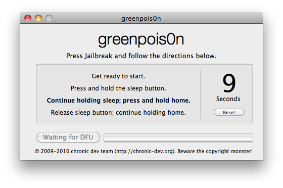 greenpois0n rc5 s5 Пошаговая инструкция: отвязанный джейлбрейк iOS 4.2.1 на iPhone, iPod или iPad с помощью Greenpois0n для Mac OS