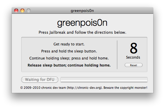 greenpois0n rc5 s6 Пошаговая инструкция: отвязанный джейлбрейк iOS 4.2.1 на iPhone, iPod или iPad с помощью Greenpois0n для Mac OS