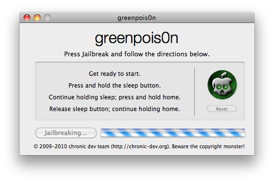 greenpois0n rc5 s7 Step by step tutorial: untethered jailbreak iOS 4.2.1 on iPhone, iPod or iPad using Greenpois0n for Mac OS