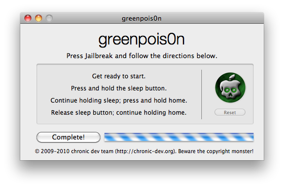 greenpois0n rc5 s8 Step by step tutorial: untethered jailbreak iOS 4.2.1 on iPhone, iPod or iPad using Greenpois0n for Mac OS