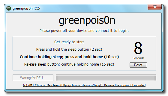greenpois0n win 7 Пошаговая инструкция: отвязанный джейлбрейк iOS 4.2.1 на iPhone, iPod или iPad с помощью Greenpois0n для Windows