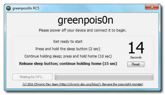 greenpois0n win 8 Пошаговая инструкция: отвязанный джейлбрейк iOS 4.2.1 на iPhone, iPod или iPad с помощью Greenpois0n для Windows