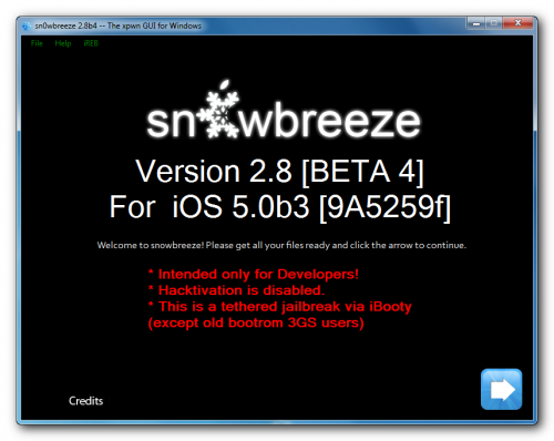 sn0wbreeze 28b4 500x398 Sn0wBreeze обновился джейлбрейком iOS 5.0 beta 3